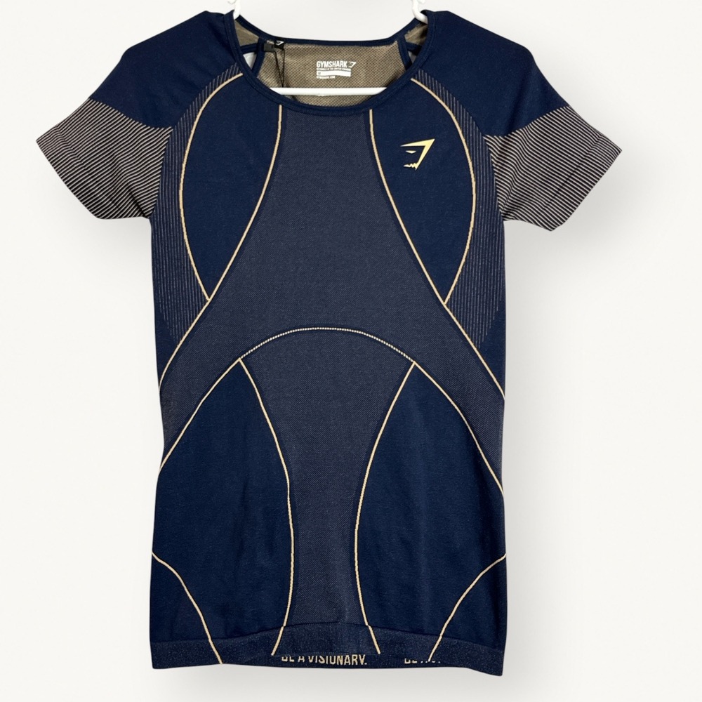 Gymshark Seamless Airflow T-Shirt Midnight Navy Beige Women's M Gym Activewear